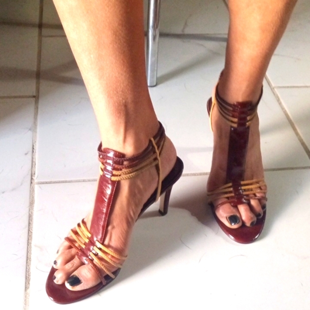 Elegant Burgundy Tan And Yellow Women's Sandals